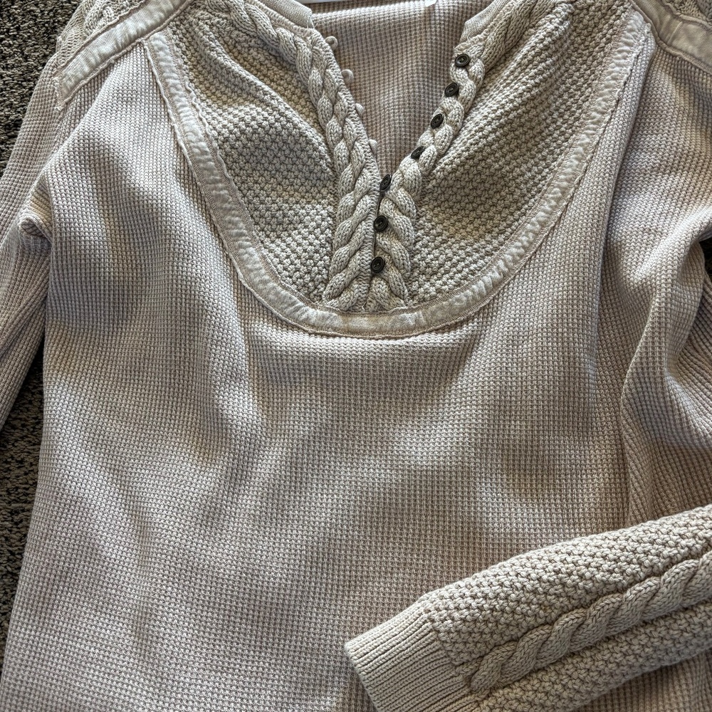 Free People Crochet Sweater Thermal Henley Top XL